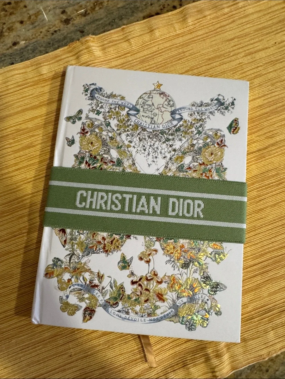 Dior Floral Hardcover Notebook — White with Green Band